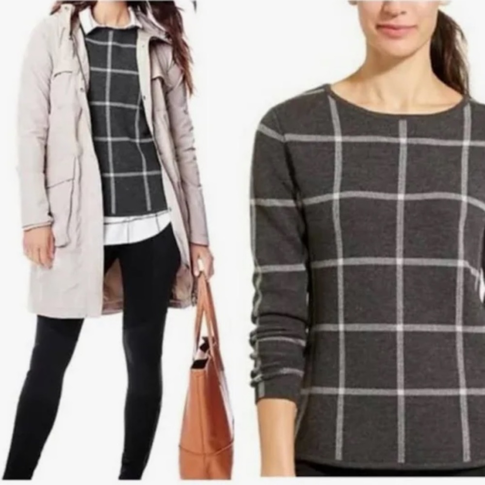 Athleta Dakota merino wool Windowpane sweater sz medium.